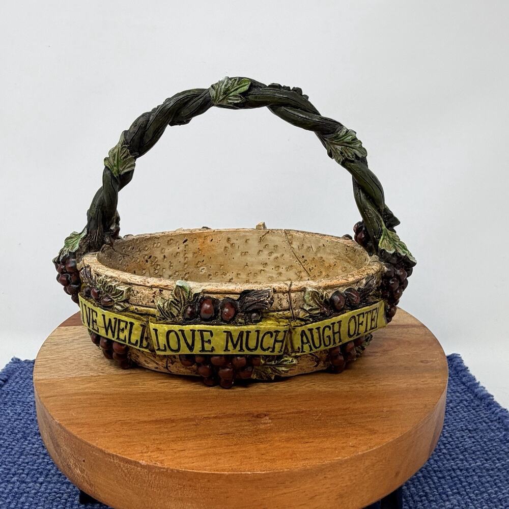 Vintage Kirkland's Decorative Resin Basket "Live Well, Love Much, Laugh Often"
